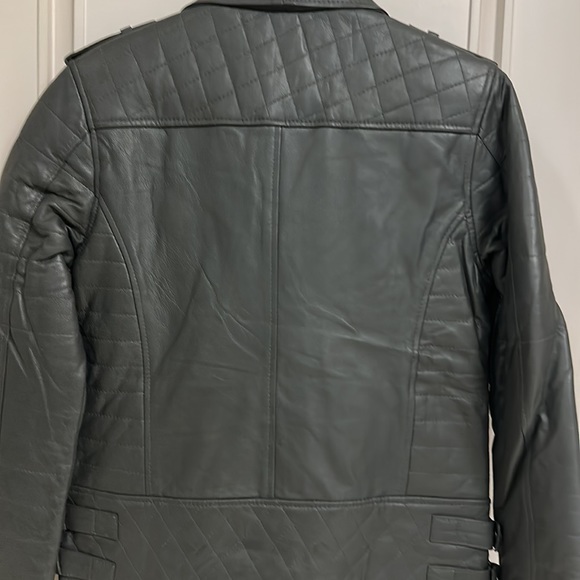 NWT Calf Leather Biker Jacket Dark Grey with Hot Pink stain lining! Size L! - Picture 7 of 12